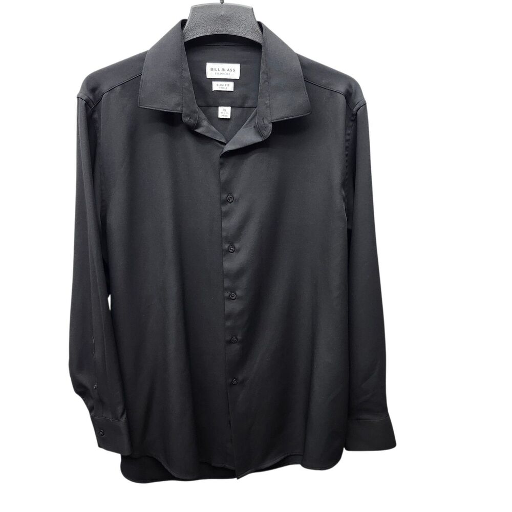 Bill Blass Slim Fit Twill Shirt Mens XL 17-17.5 Black Button Up Minimalist